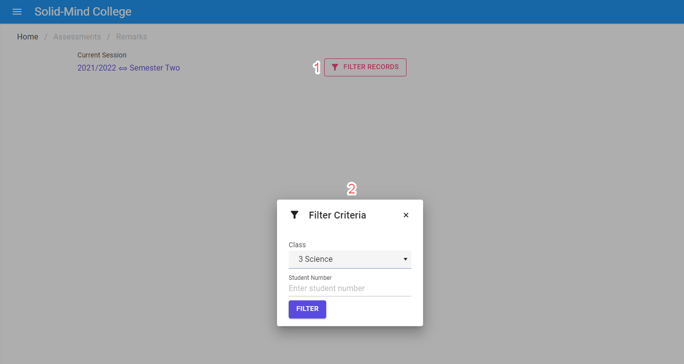 Assessment Remarks filter