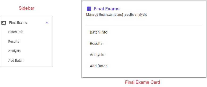 Final Exams menu