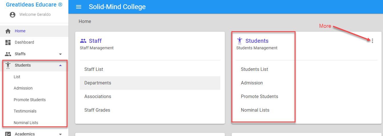 Students Menu